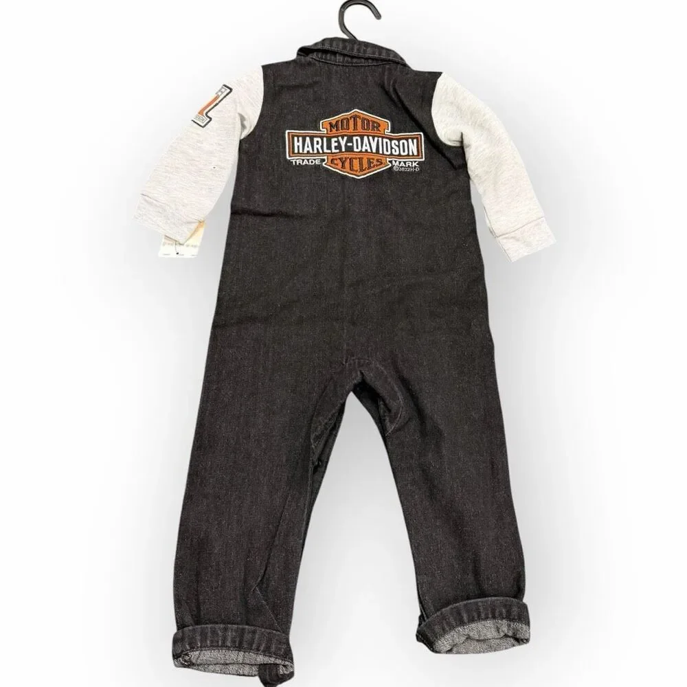 Harley-Davidson Infant B&S Denim Black Work Shop Coveralls Item #3060102 12/18M